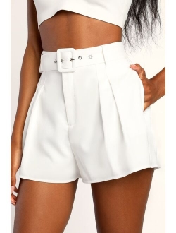 Suit and Score Ivory Pleated Belted Shorts