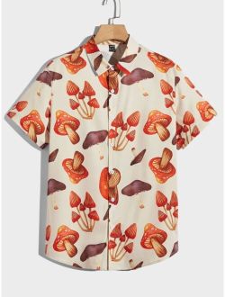 Men Mushroom Print Button Front Shirt