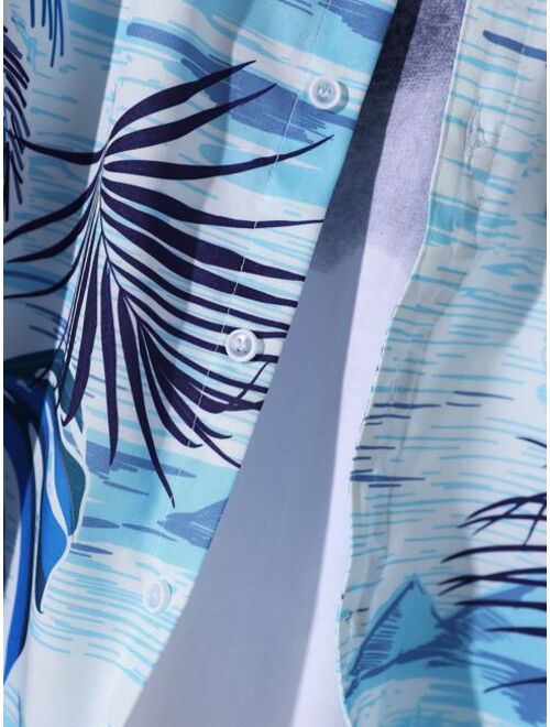 Men Tropical Print Button Up Shirt Without Tee
