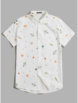 Men Planet Plane Print Shirt
