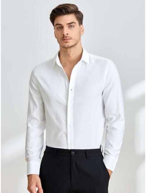 SHEIN Men Solid Button Up Shirt