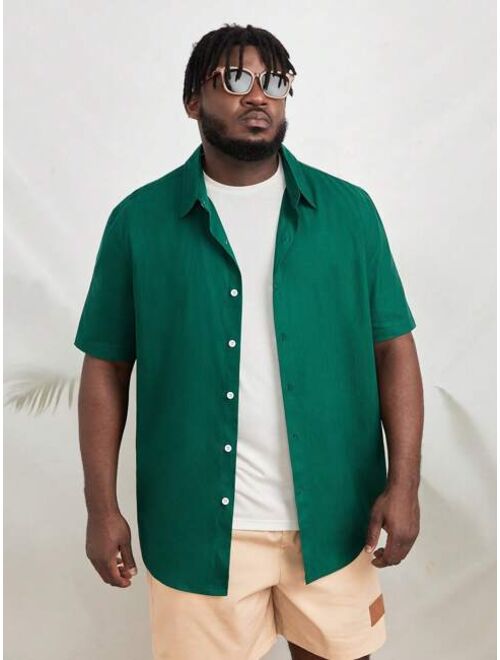 SHEIN Extended Sizes Men Solid Button Front Shirt Without Tee