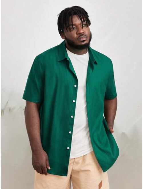SHEIN Extended Sizes Men Solid Button Front Shirt Without Tee