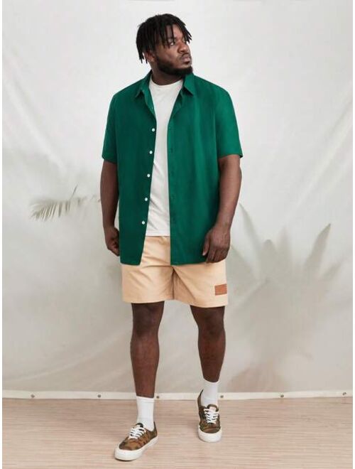 SHEIN Extended Sizes Men Solid Button Front Shirt Without Tee