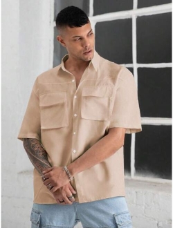 Men Flap Pocket Drop Shoulder Shirt