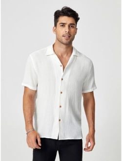 Men Solid Textured Button Front Shirt