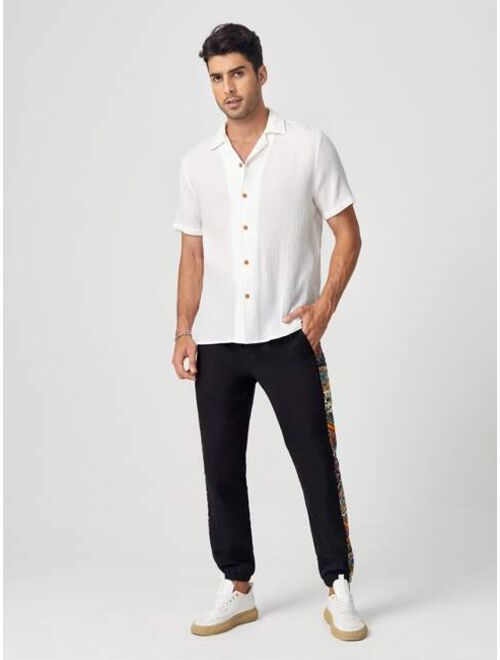 SHEIN Men Solid Textured Button Front Shirt