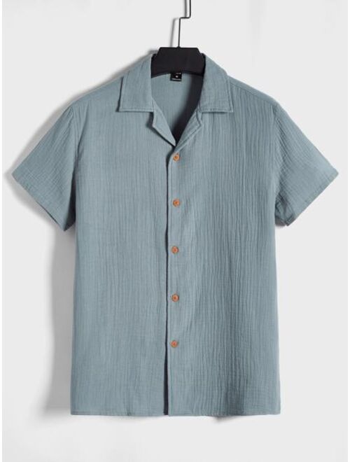 SHEIN Men Solid Textured Button Front Shirt