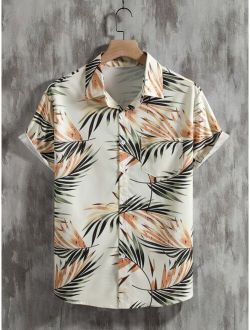 Men Tropical Print One Pocket Front Shirt