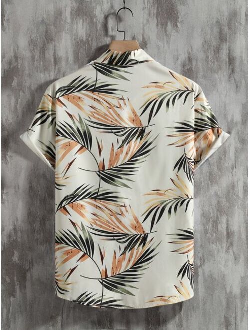 Men Tropical Print One Pocket Front Shirt