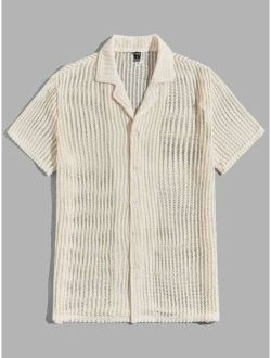 Men Lapel Collar Button Front Shirt