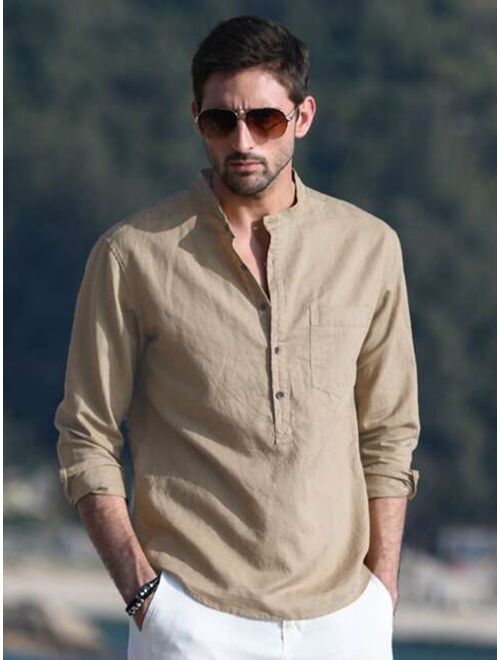 NITAGUT Men Solid Half Button Shirt