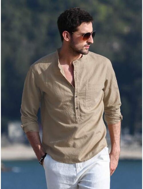 NITAGUT Men Solid Half Button Shirt