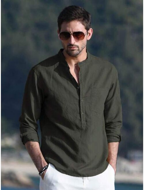 NITAGUT Men Solid Half Button Shirt