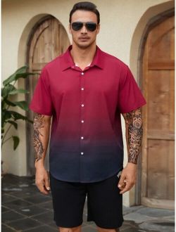 Extended Sizes Men Ombre Button Up Shirt