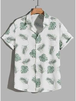Men Tropical Print Button Through Shirt