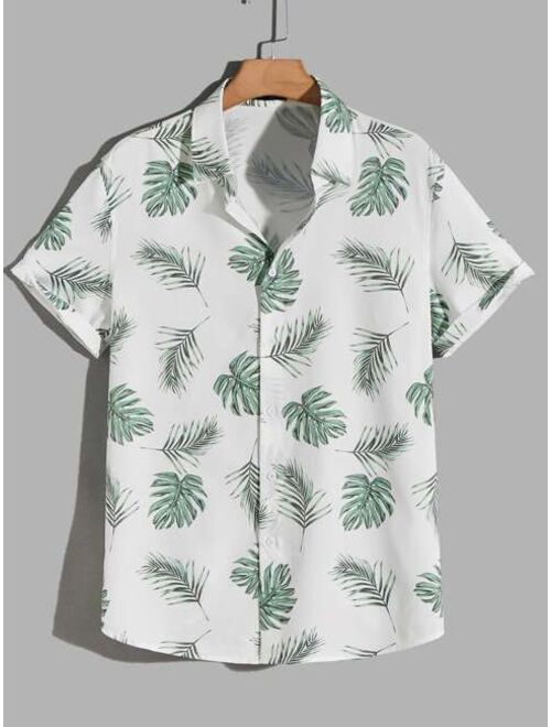 SHEIN Men Tropical Print Button Through Shirt