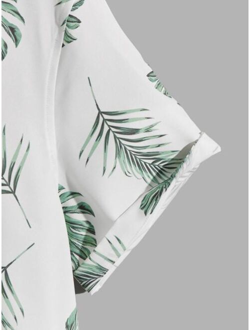 SHEIN Men Tropical Print Button Through Shirt