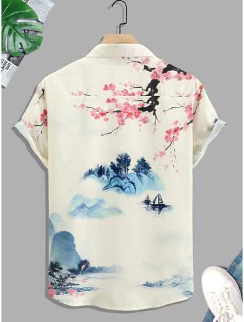 Men Landscape Print Shirt Without Tee