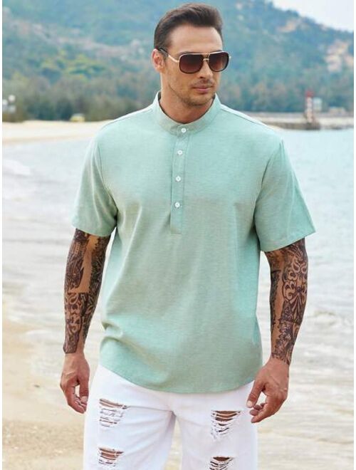 Extended Sizes Men Half Button Solid Shirt