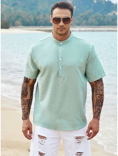 Extended Sizes Men Half Button Solid Shirt