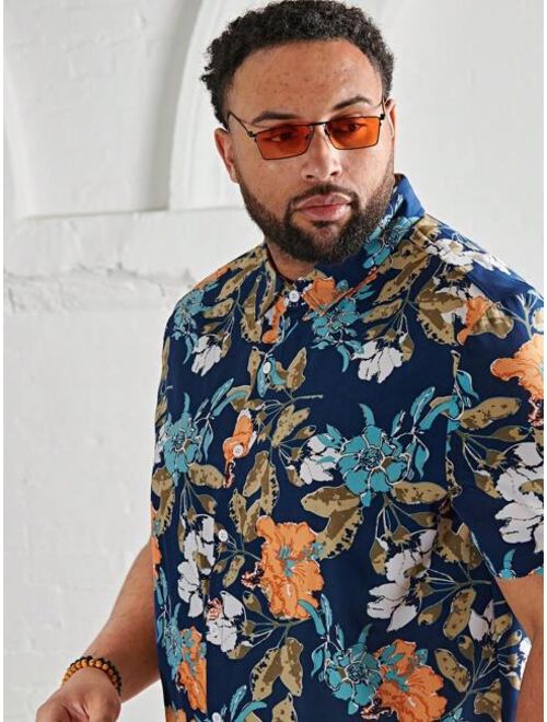 SHEIN Extended Sizes Men Floral Print Shirt
