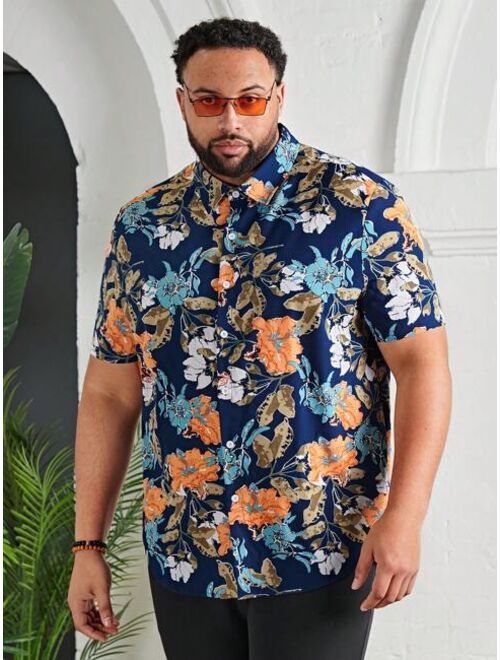 SHEIN Extended Sizes Men Floral Print Shirt