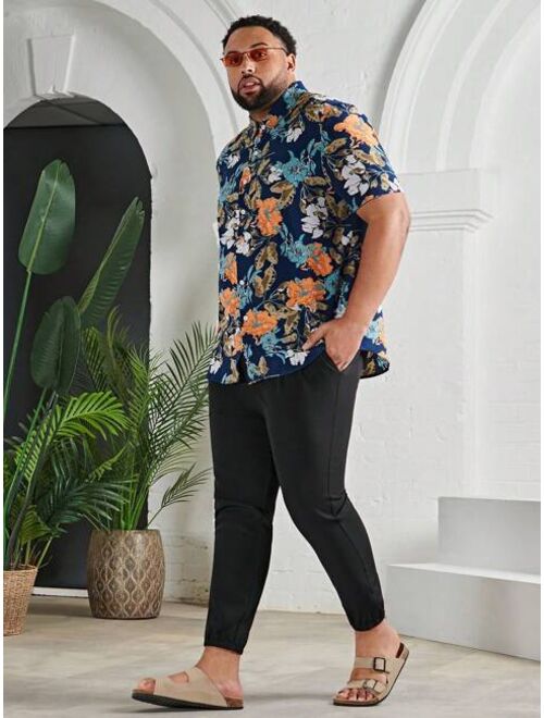 SHEIN Extended Sizes Men Floral Print Shirt