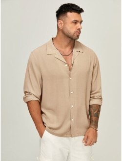 Extended Sizes Men Solid Button Front Shirt