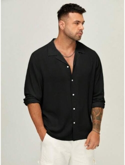 Extended Sizes Men Solid Button Front Shirt