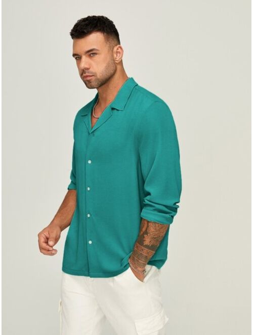 SHEIN Extended Sizes Men Solid Button Front Shirt
