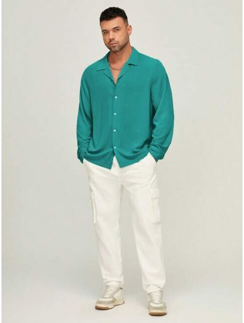 SHEIN Extended Sizes Men Solid Button Front Shirt