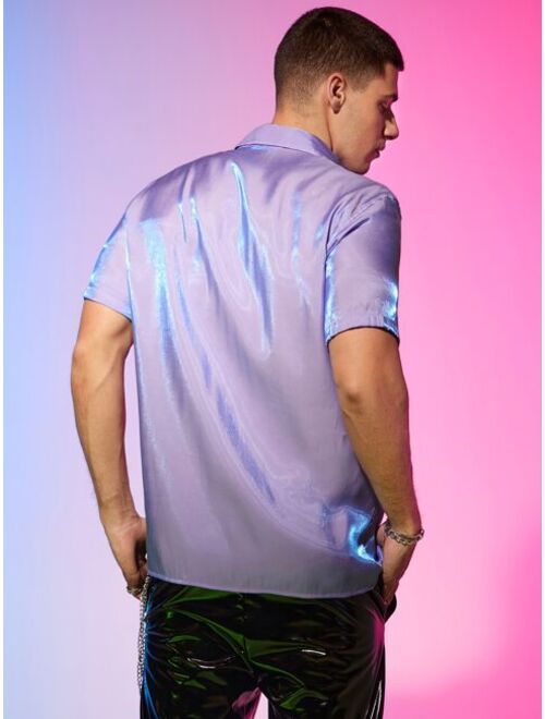 SHEIN Men Holographic Button Front Shirt