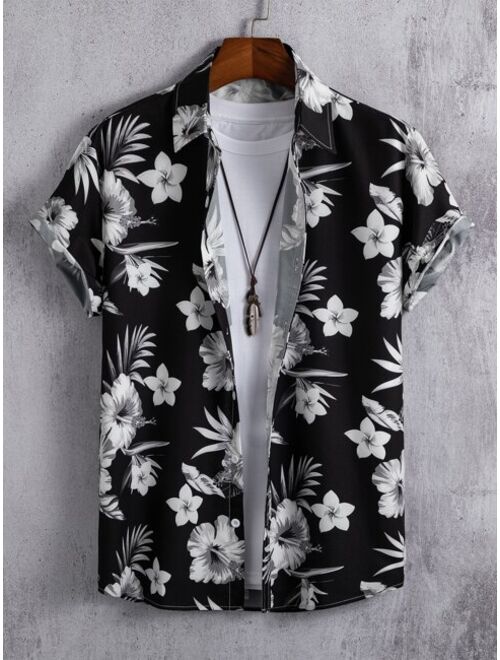 ROMWE Guys Floral Print Shirt Without Tee