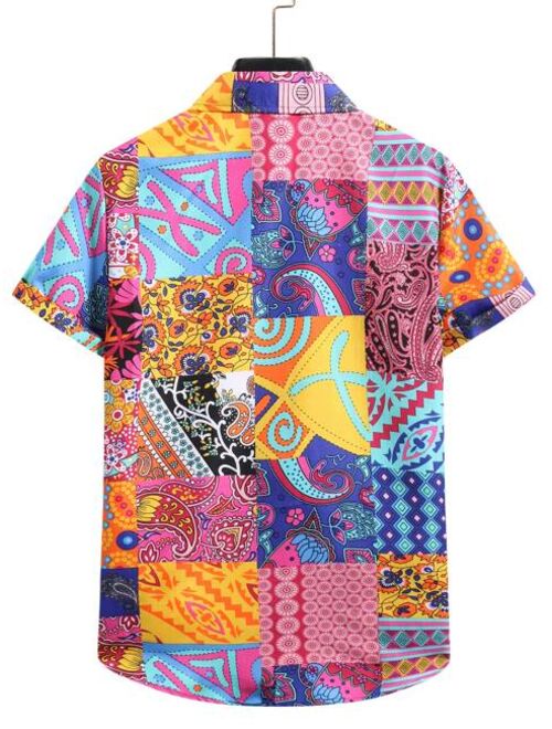 ROMWE Guys Paisley Patchwork Button Front Shirt