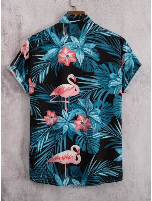 Men Tropical Flamingo Print Shirt Without Tee