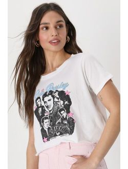Prince Peter King of Rock Elvis Presley White Distressed Cropped Graphic Tee