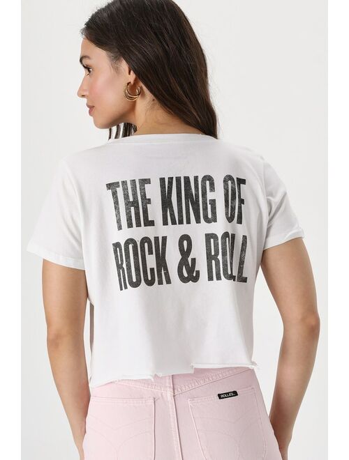 Prince Peter King of Rock Elvis Presley White Distressed Cropped Graphic Tee