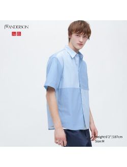 Chambray Oversized Short-Sleeve Shirt (Color Block) (JW Anderson)