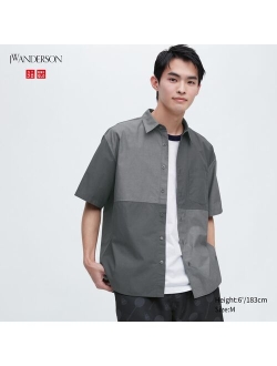 Chambray Oversized Short-Sleeve Shirt (Color Block) (JW Anderson)
