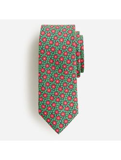 Italian silk-cotton blend tie in floral print