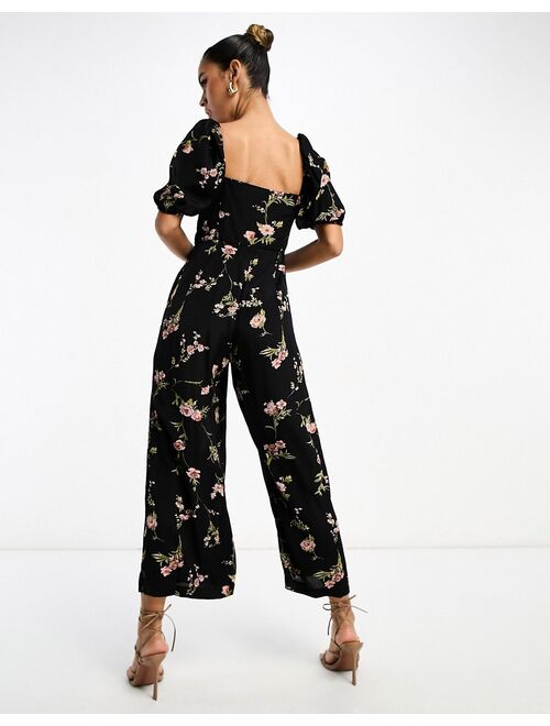ASOS DESIGN milkmaid jumpsuit in floral print