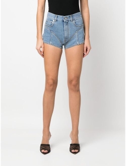 Mugler contrast-panels denim shorts