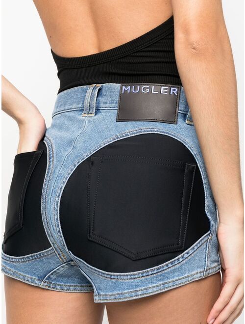 Mugler contrast-panels denim shorts