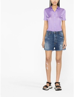 embroidered-design denim shorts