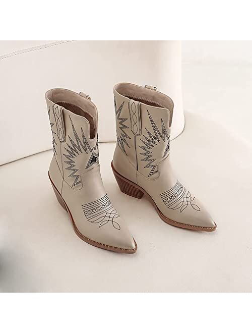 SO SIMPOK Women Classic Cowgirl Boots Ladies Retro Ankle Boots Comfort Embroidered Western Short Boots