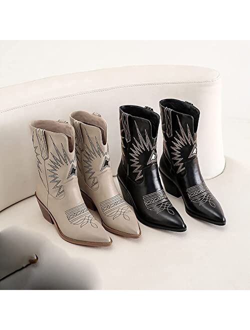 SO SIMPOK Women Classic Cowgirl Boots Ladies Retro Ankle Boots Comfort Embroidered Western Short Boots
