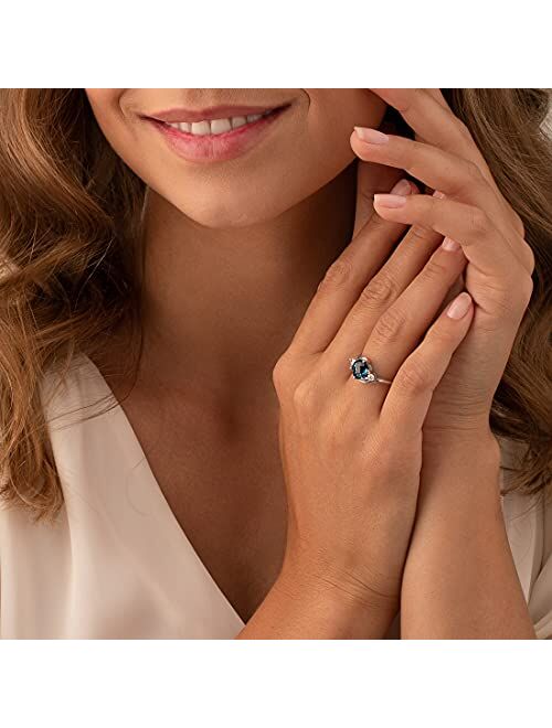 Peora London Blue Topaz 3-Stone Ring for Women 925 Sterling Silver, Natural Gemstone, 2.25 Carats Round Shape 8mm, Sizes 5 to 9