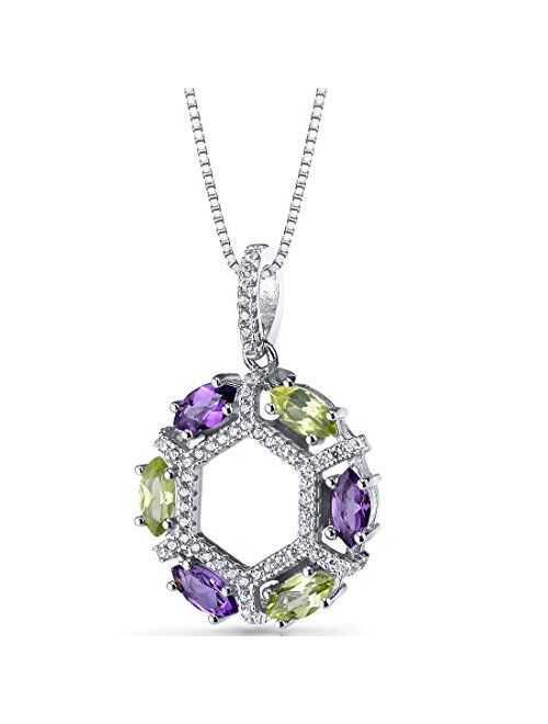 Peora Amethyst and Peridot Dainty Wreath Pendant Necklace for Women 925 Sterling Silver, Natural Gemstone Birthstone, 1.50 Carats total Marquise Shape, with 18 inch Chain