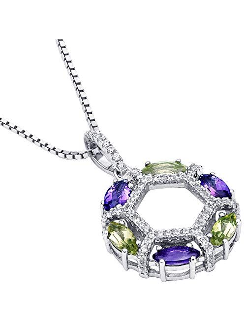 Peora Amethyst and Peridot Dainty Wreath Pendant Necklace for Women 925 Sterling Silver, Natural Gemstone Birthstone, 1.50 Carats total Marquise Shape, with 18 inch Chain